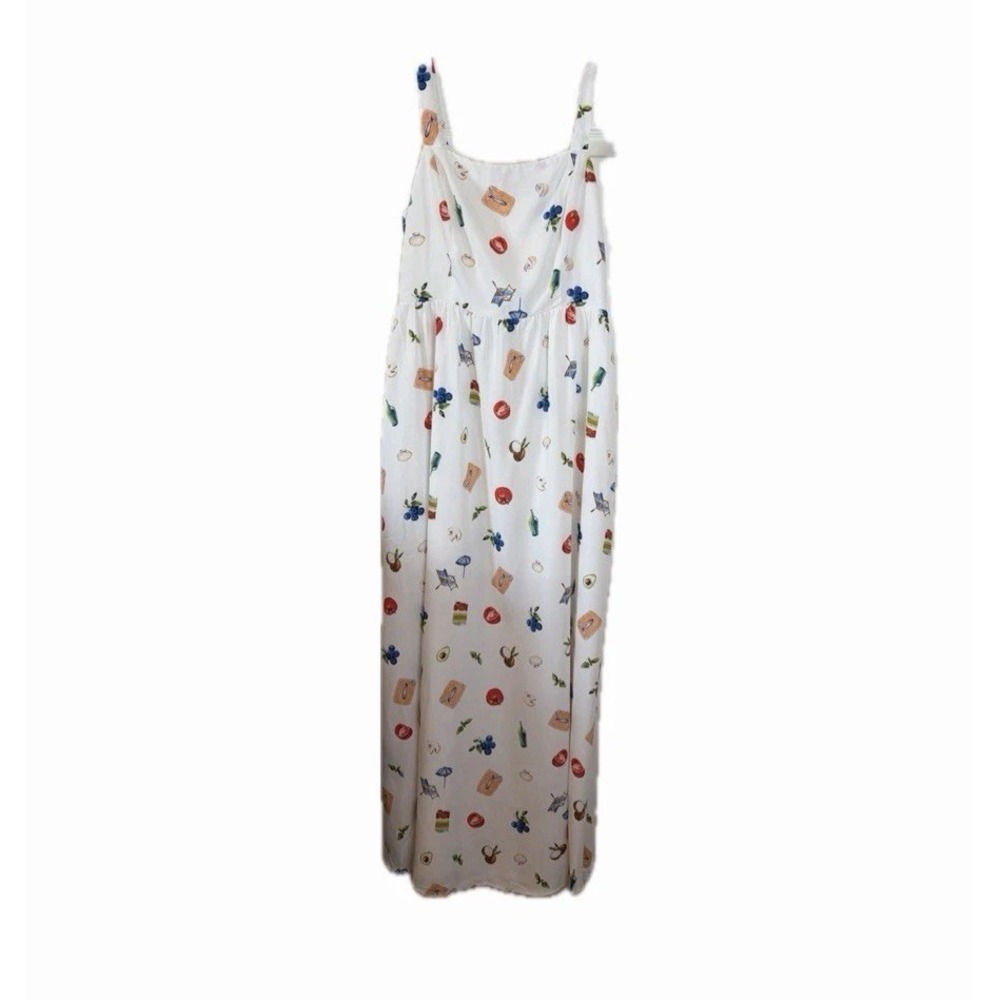NEW Avara Multi Pattern Food Icon Whimsical White Maxi Dress Size Large
